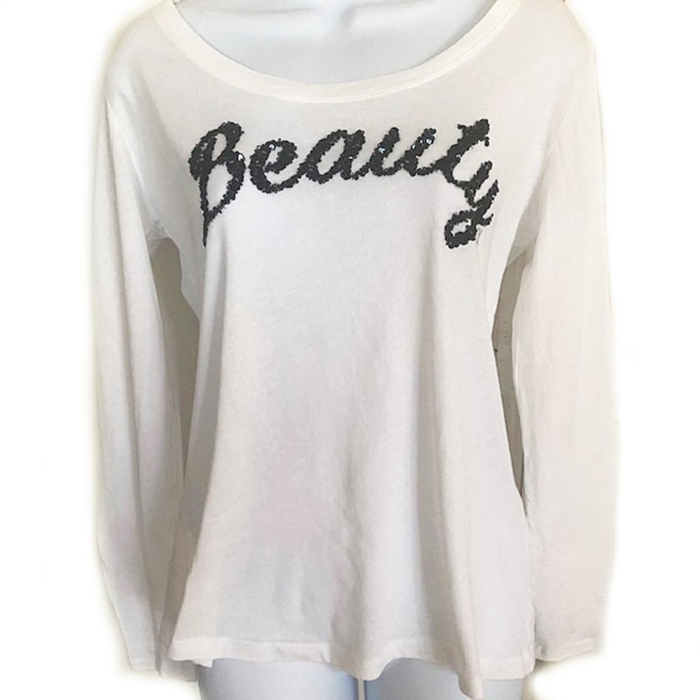 New York & Co Long-Sleeve Sequin Beauty T-Shirt Size L